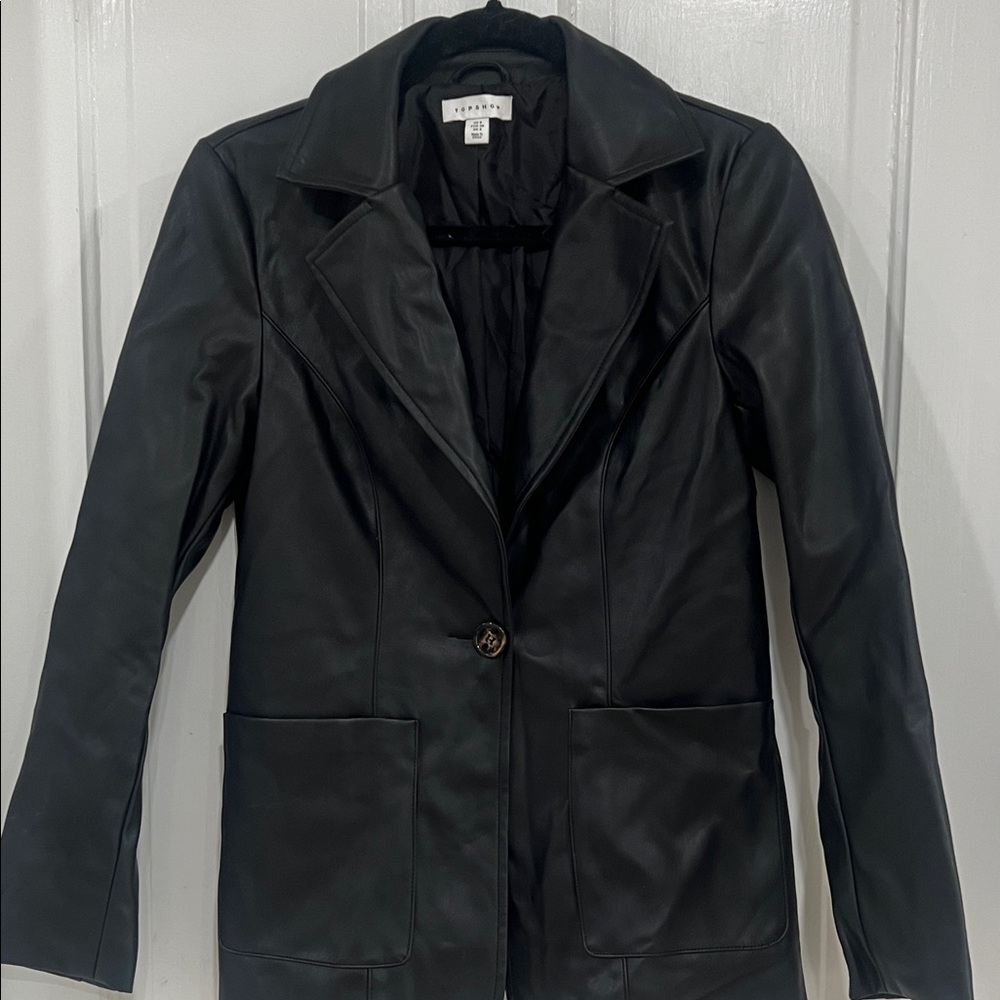 Topshop Black Faux Leather Blazer